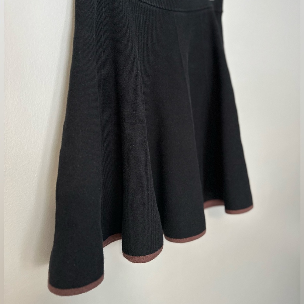 Free People Skater Skirt A line Black w/ Brown Trim Ribbed Stretch Women’s Small